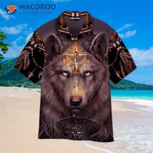 Wizard Brown Wolf With Red Eyes Wore Grey Hawaiian Shirts.