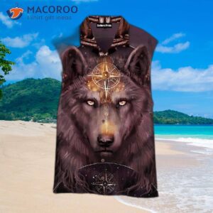 Wizard Brown Wolf With Red Eyes Wore Grey Hawaiian Shirts.
