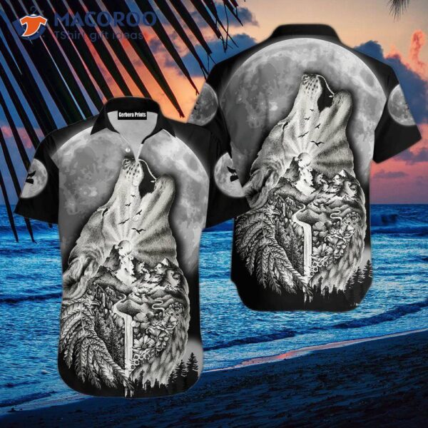 Wolf Dog Spirit Tattoo Under The Full Moon Hawaiian Shirts