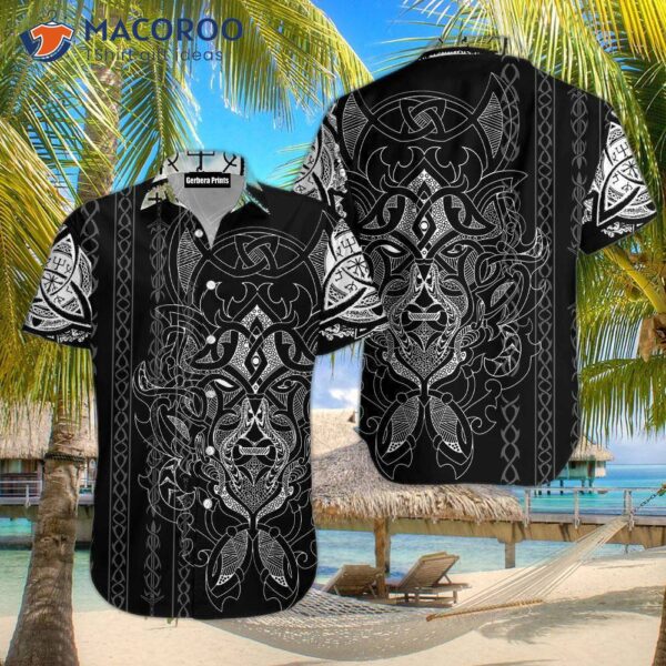 Wolf-patterned Black Hawaiian Shirts