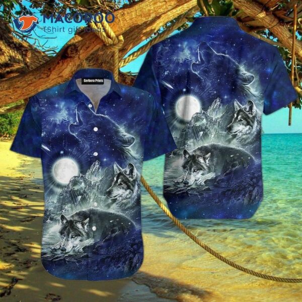 Wolf Tropical Blue Hawaiian Shirts