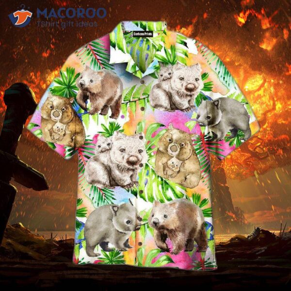 Wombat Watercolor Tropical Palm Leaf Pattern Hawaiian Shirts