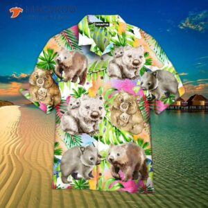 Wombat Watercolor Tropical Palm Leaf Pattern Hawaiian Shirts