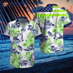 Workwear-style White And Green Hawaiian Shirts