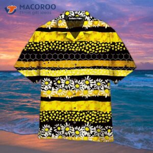 Yellow And Bee-striped Daisy Floral Pattern Hawaiian Shirts