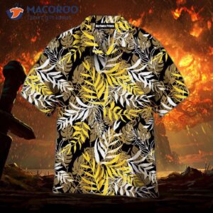 yellow and brown palm leaf pattern hawaiian shirts 1