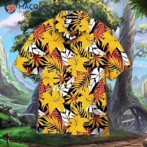 Yellow Flowers On Tropical Patterned Hawaiian Shirts