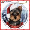 Yorkie Santa Hat Porcelain Christmas Ceramic Ornament