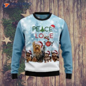 Yorkshire Terrier Dog Peace Love Joy Ugly Christmas Sweater