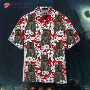 your kitten on vintage flower tropical grey hawaiian shirts 0