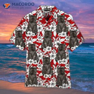 your kitten on vintage flower tropical grey hawaiian shirts 1
