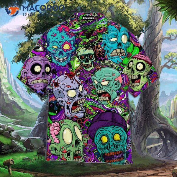 Zombie Skull Hippie-patterned Hawaiian Shirts