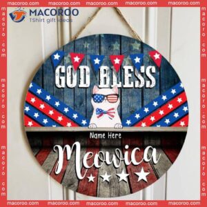 4th Of July God Bless America, Personalized Cat Wooden Signs