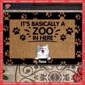 &#65279;&#65279; Front Door Mat, It's Basically A Zoo In Here Personalized Doormat, Gifts For Pet Lovers