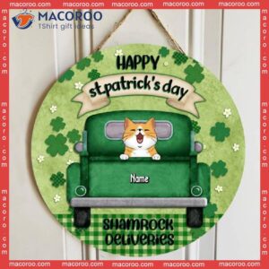 ﻿happy St. Patrick’s Day Shamrock Deliveries, Green Door Hanger, Personalized Cat Breeds Wooden Signs, Lovers Gifts