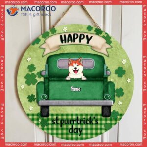 ﻿happy St. Purrtrick’s Day, Green Door Hanger, Personalized Dog Breeds Wooden Signs, Lovers Gifts, Front Decor
