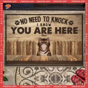 ﻿ No Need To Knock Custom Doormat, Gifts For Cat Lovers, We Know You Are Here Wood Fence Front Door Mat