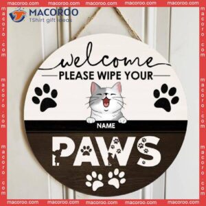 ﻿welcome Please Wipe Your Paws, Welcome Sign, Personalized Cat Breeds Wooden Signs, Gifts For Lovers, Front Door Decor