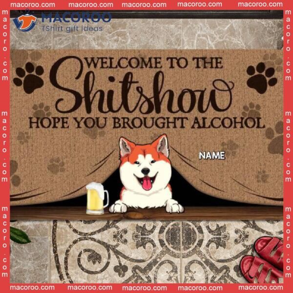 ﻿ Welcome To The Shitshow Personalized Doormat, Brown Front Door Mat, Gifts For Pet Lovers