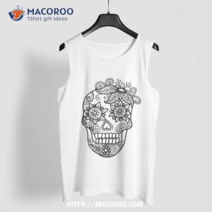 adult coloring book style skull halloween shirt skull pumpkin tank top