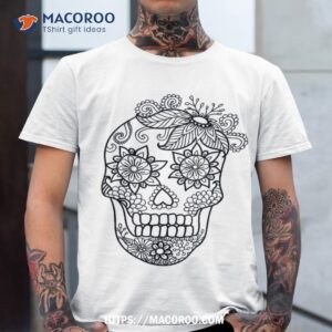 Adult Coloring Book Style Skull Halloween Shirt, Skull Pumpkin