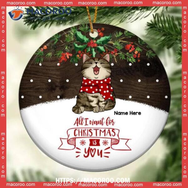 All I Want For Christmas Is You Circle Ceramic Ornament, Personalized Cat Ornaments