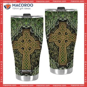 amazing celtic cross st patrick green stainless steel tumbler 2