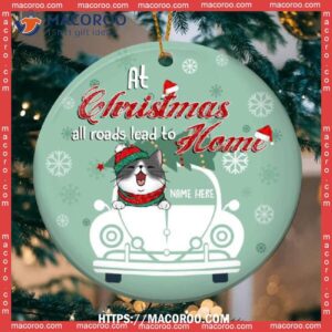 At Christmas All Road Lead To Home Mint Circle Ceramic Ornament, Hallmark Cat Ornaments