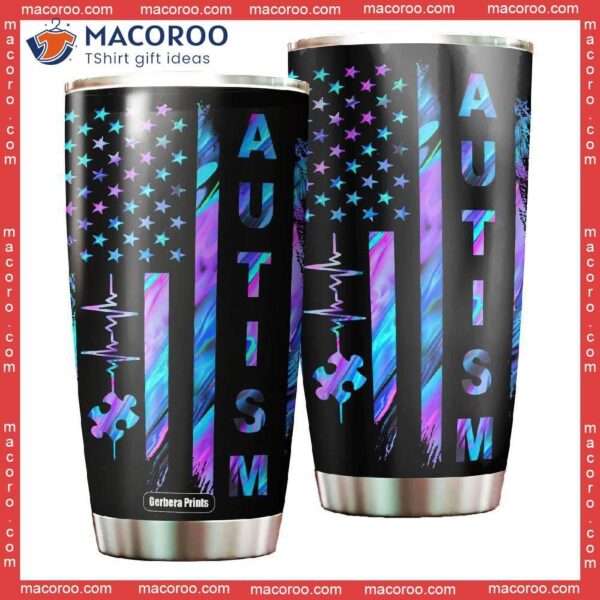 Autism Awareness Rainbow American Flag Stainless Steel Tumbler