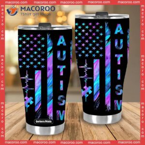 autism awareness rainbow american flag stainless steel tumbler 2