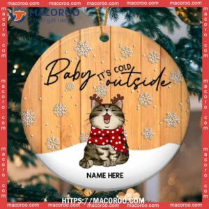 Baby It’s Cold Outside Yellow Wooden Circle Ceramic Ornament, Cat Lawn Ornaments