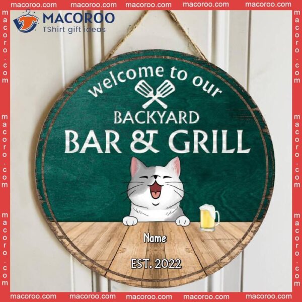 Backyard Bar & Grill Welcome Wooden Signss, Gifts For Pet Lovers, Couple Of Spatula Custom Signs