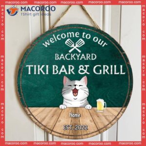 Backyard Tiki Bar & Grill Welcome Wooden Signss, Gifts For Pet Lovers, Couple Of Spatula Custom Signs