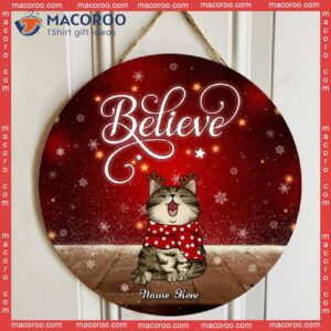 Believe, Red Xmas Background, Personalized Cat Christmas Wooden Signs