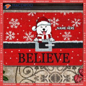 Believe – Santa’s Belt Red Background Personalized Dog Christmas Doormat