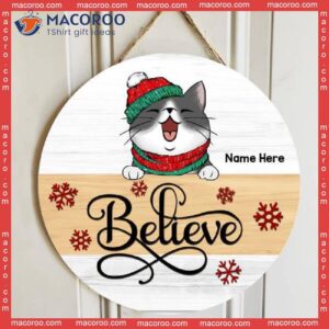 Believe, White Background, Personalized Cat Christmas Wooden Signs