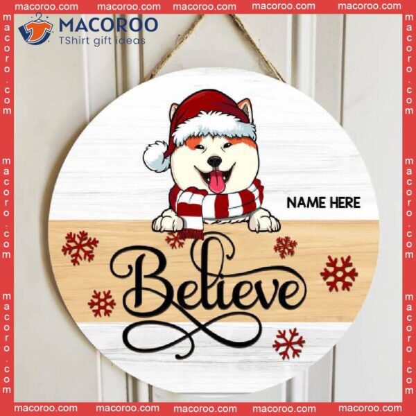 Believe, White Background, Personalized Dog Christmas Wooden Signs