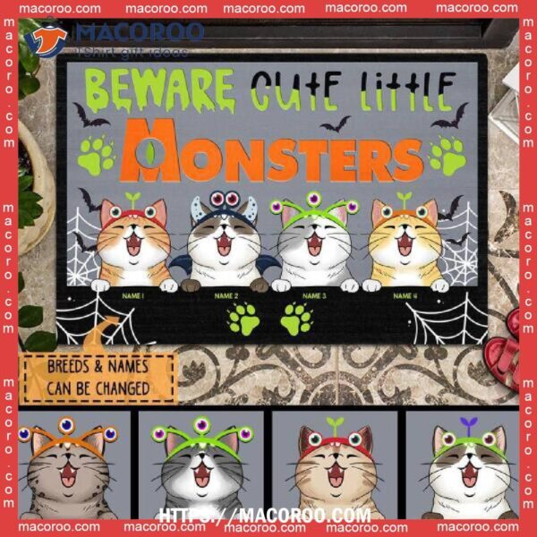 Beware Cute Little Monsters, Monster Headband, Personalized Cat Halloween Doormat, Halloween Gift