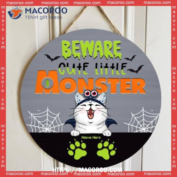 Beware Cute Little Monsters, Monster Headband, Personalized Cat Halloween Wooden Signs, Halloween Gifts For Students