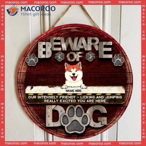 Beware Of Dogs, Brown Wooden Background, Personalized Dog Signs