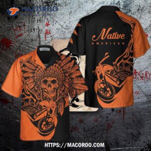 biker fire racing skull biker native american motorcycle hawaiian shirt gift for bikers 0