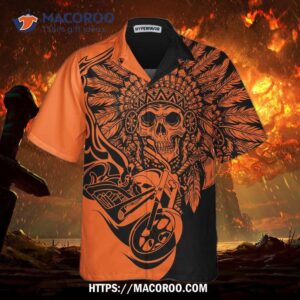 biker fire racing skull biker native american motorcycle hawaiian shirt gift for bikers 2