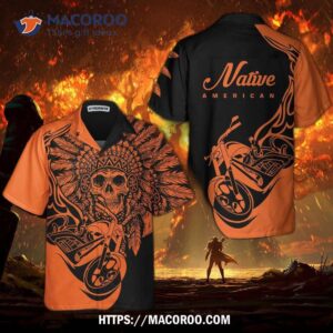 biker fire racing skull biker native american motorcycle hawaiian shirt gift for bikers 3