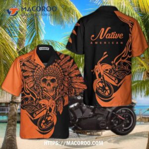 biker fire racing skull biker native american motorcycle hawaiian shirt gift for bikers 4