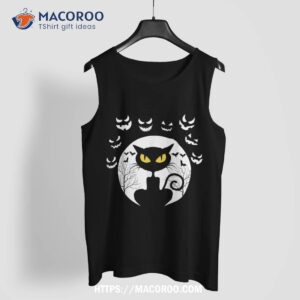 black cat halloween and pumpkin shirt tank top