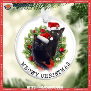 Black Cat Meowy Christmas Ceramic Ornament