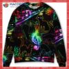 Black Cat The Magical Light Cats On Music Notes Sweater, Cat Ugly Christmas Sweater