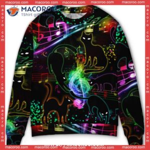 black cat the magical light cats on music notes sweater cheap ugly christmas sweater 0