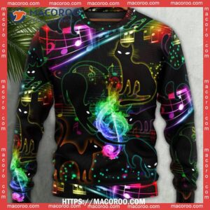 black cat the magical light cats on music notes sweater cheap ugly christmas sweater 3