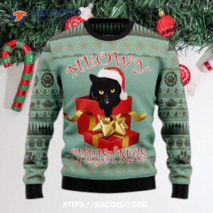 Black Cat Ugly Christmas Sweater Gift